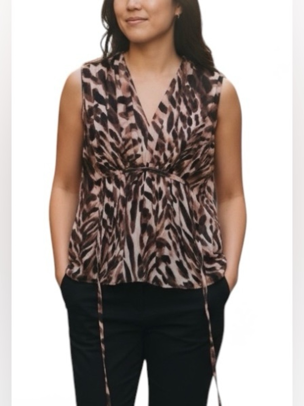 Jennifer Lopez Leopard Print Sleeveless Empire Waist Blouse Size PM